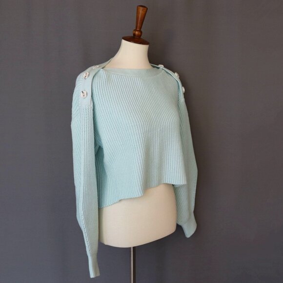 ADEAM Oversize XS Light Blue Sailing Sweater Crop Button Shoulder - Picture 2 of 13